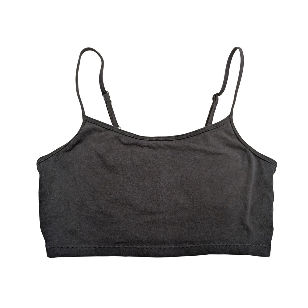 Aerie Black Cotton Adjustable Strap Cami Crop Top Bralette Basic Yoga Sporty Y2K